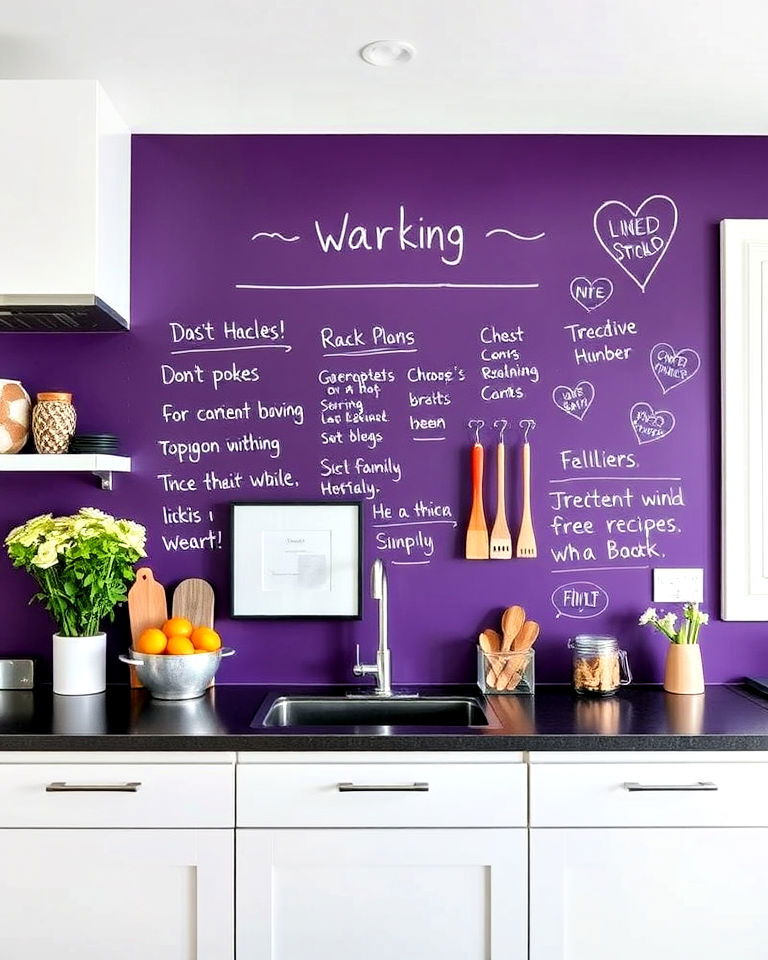 fun and functional purple chalkboard kitchen wall