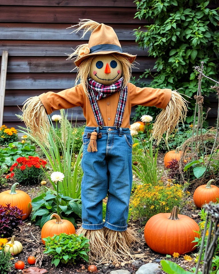 fun rustic scarecrow for fall garden