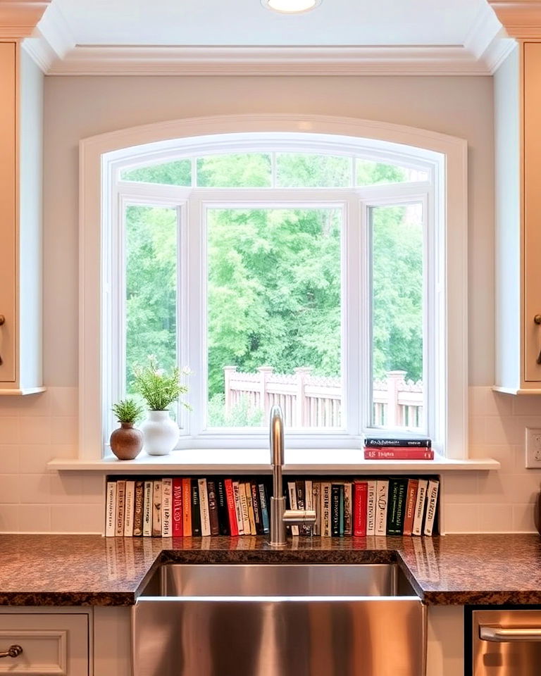 functional bay window with built in bookshelf