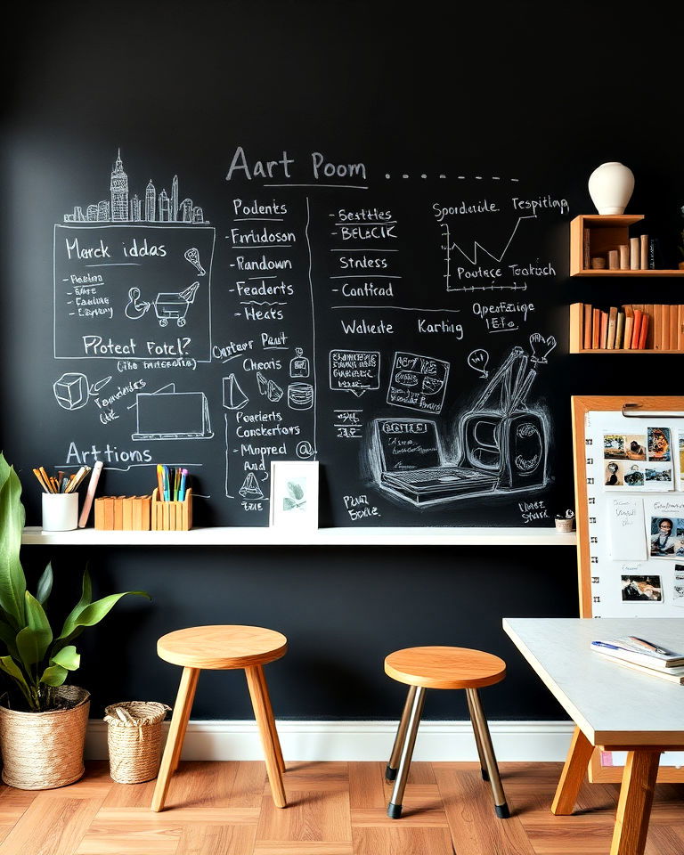 functional chalkboard or whiteboard wall