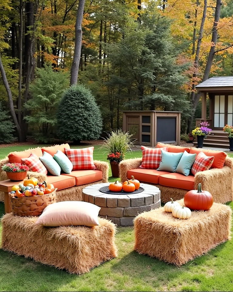 functional hay bales for seasonal seating