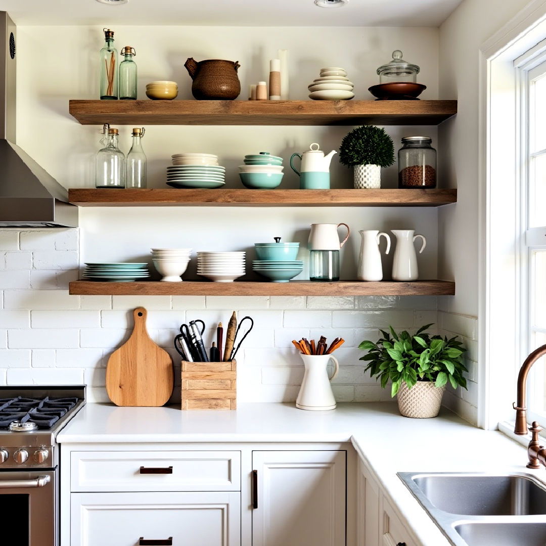 functional vintage inspired open shelving