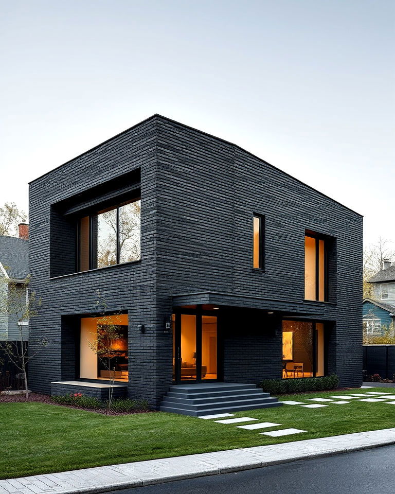 futuristic angular design black brick exterior house