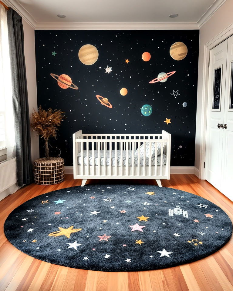 galactic themed area rug for nursery