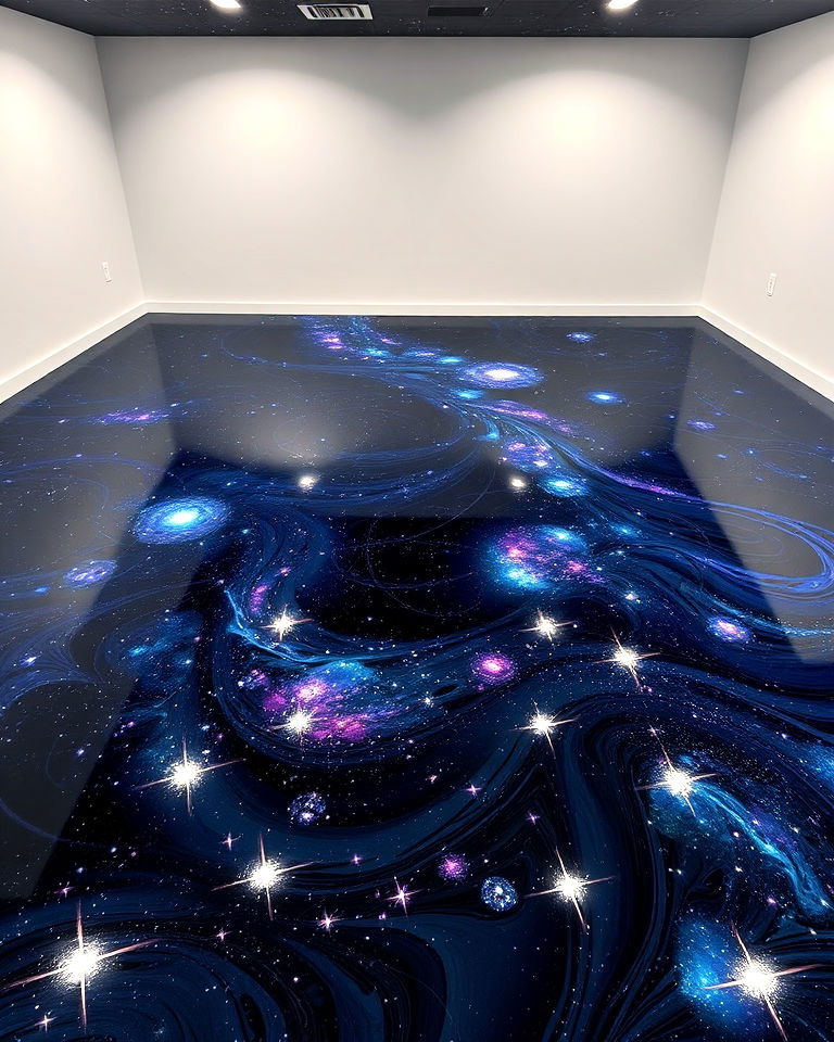 galaxy inspired epoxy floor