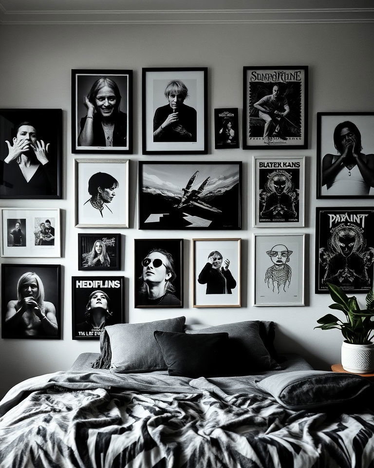 gallery wall featuring dark art prints