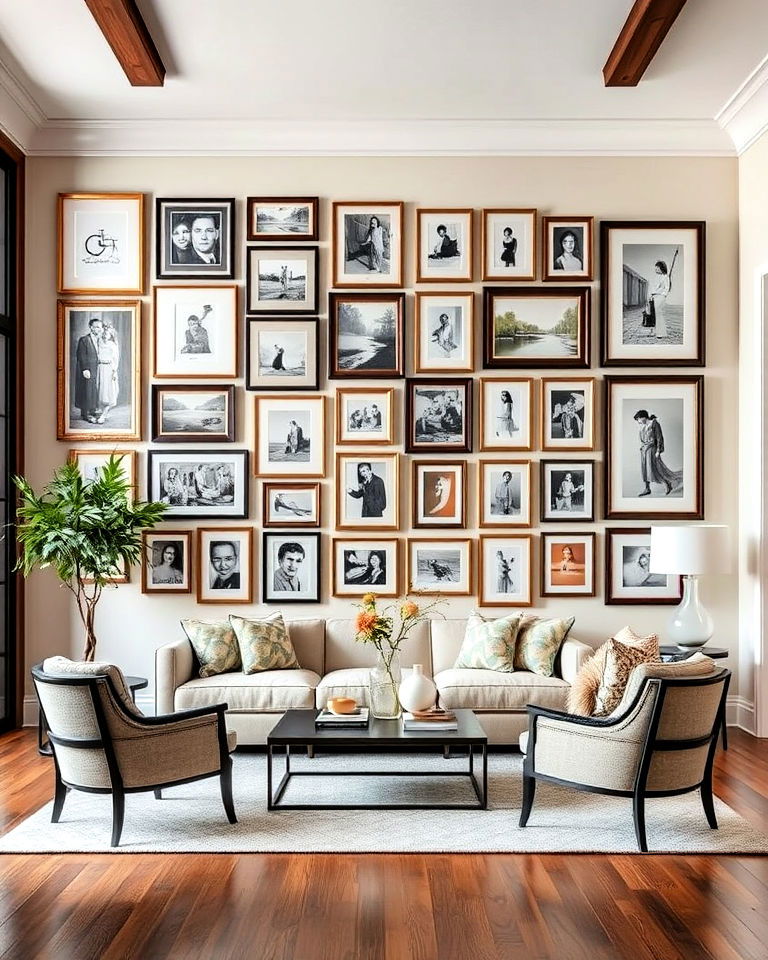 gallery wall of oversized frames