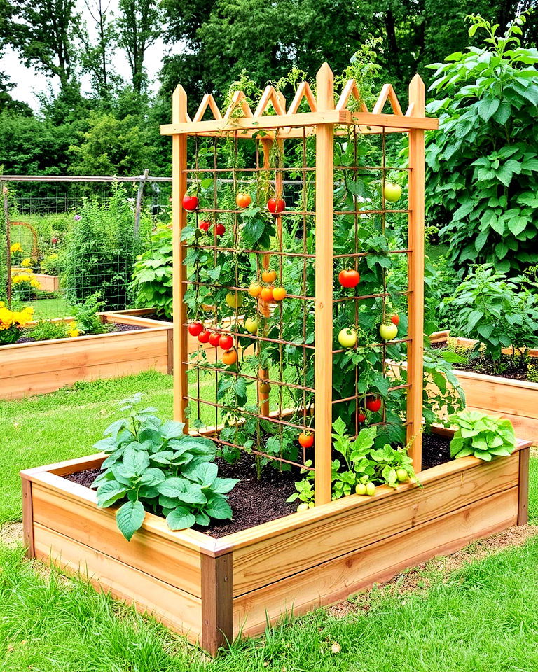 garden bed with trellis for vertical gardening