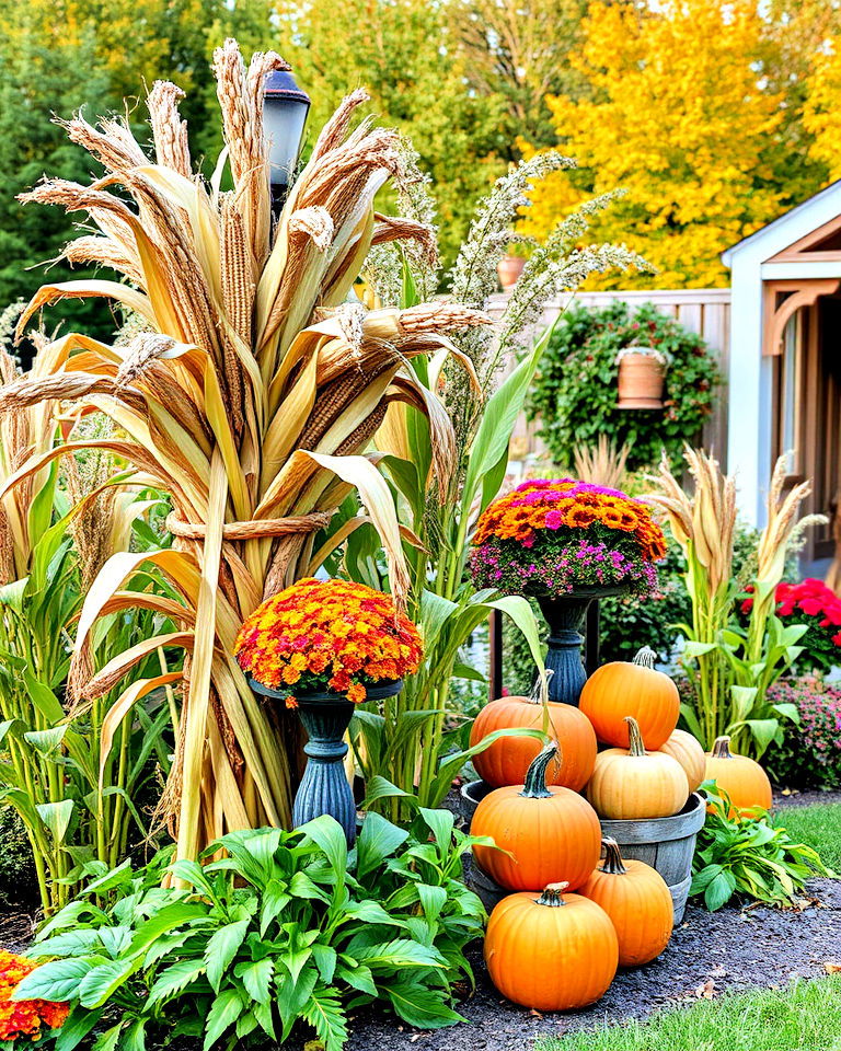 garden cornstalks as decorative elements