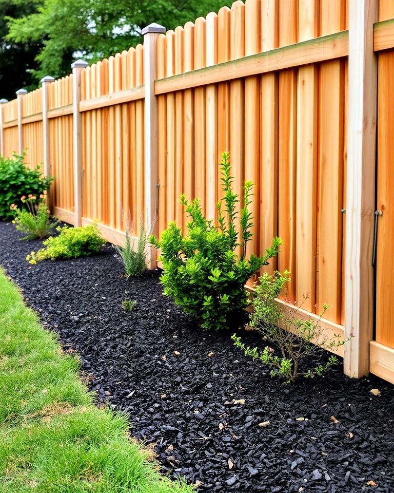 garden fence with sleek black mulch lining