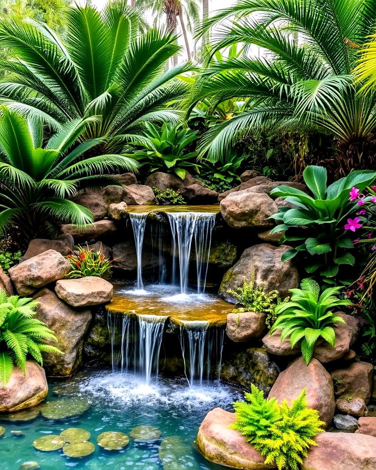 garden waterfall feature for a tropical escape