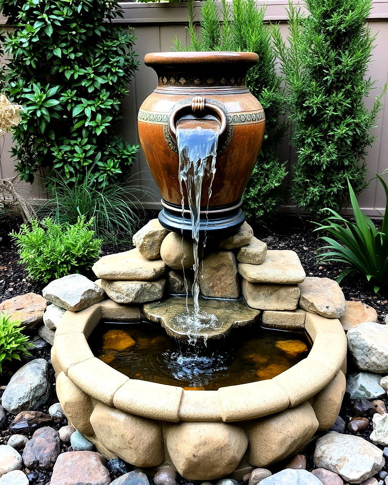 garden with a jar waterfall