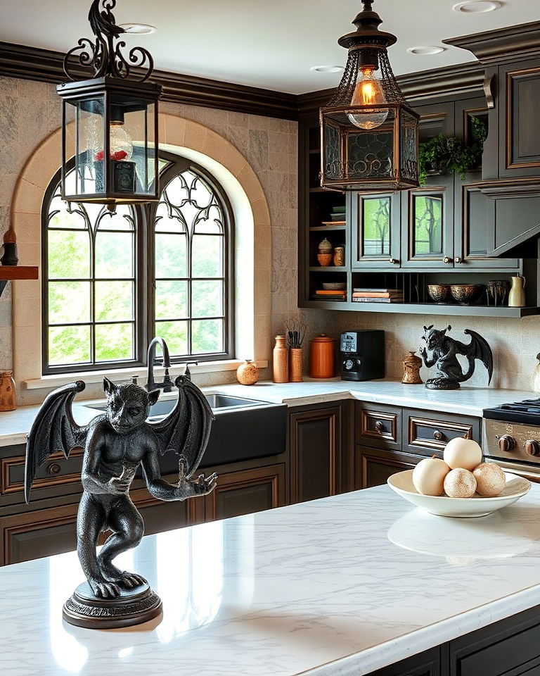 gargoyle or medieval art sculptures for gothic kitchen