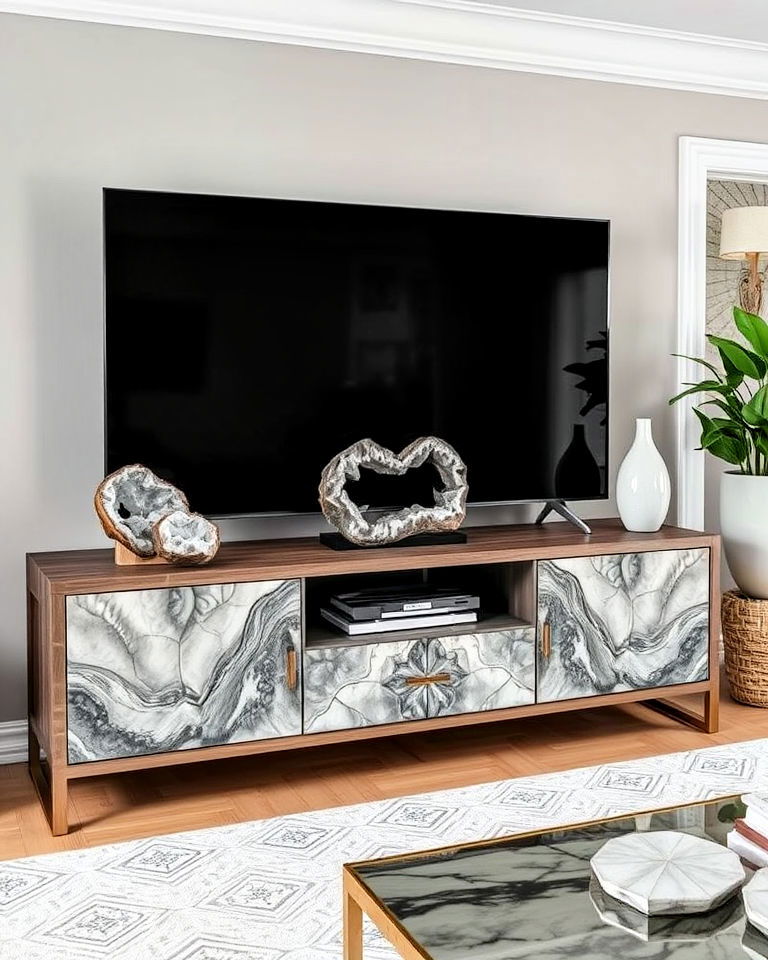 geodes tv console decor for a luxe feel