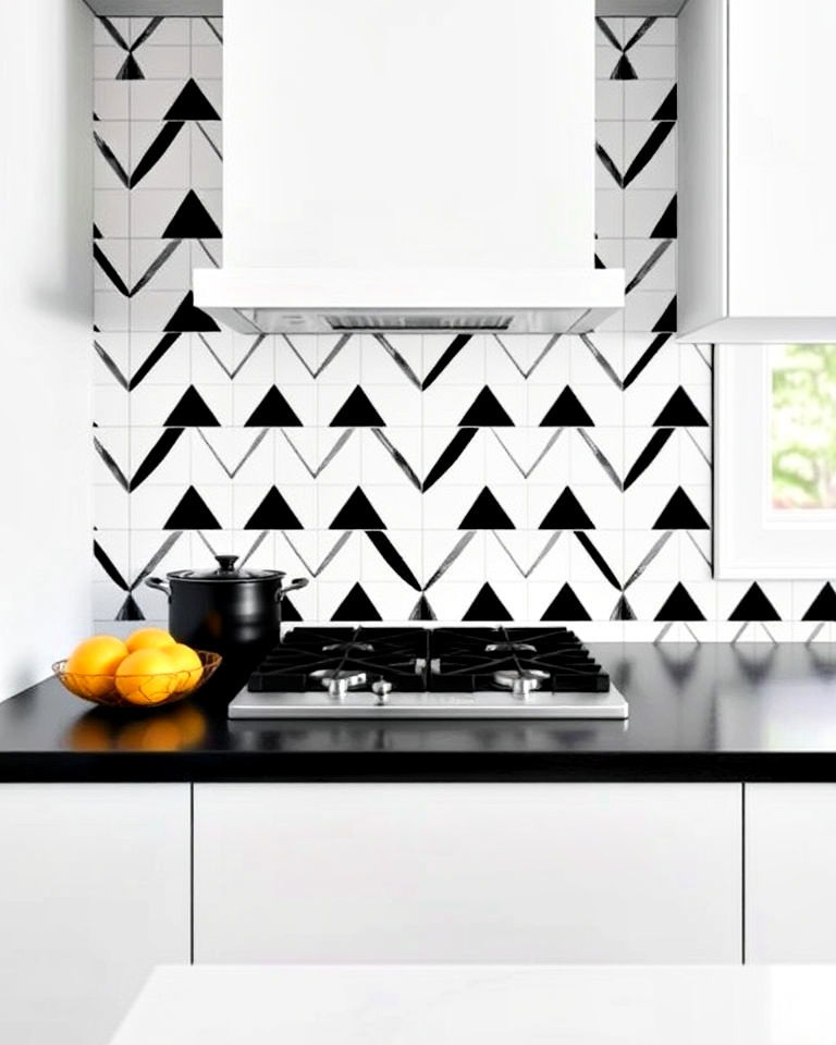 geometric black and white pattern backsplash