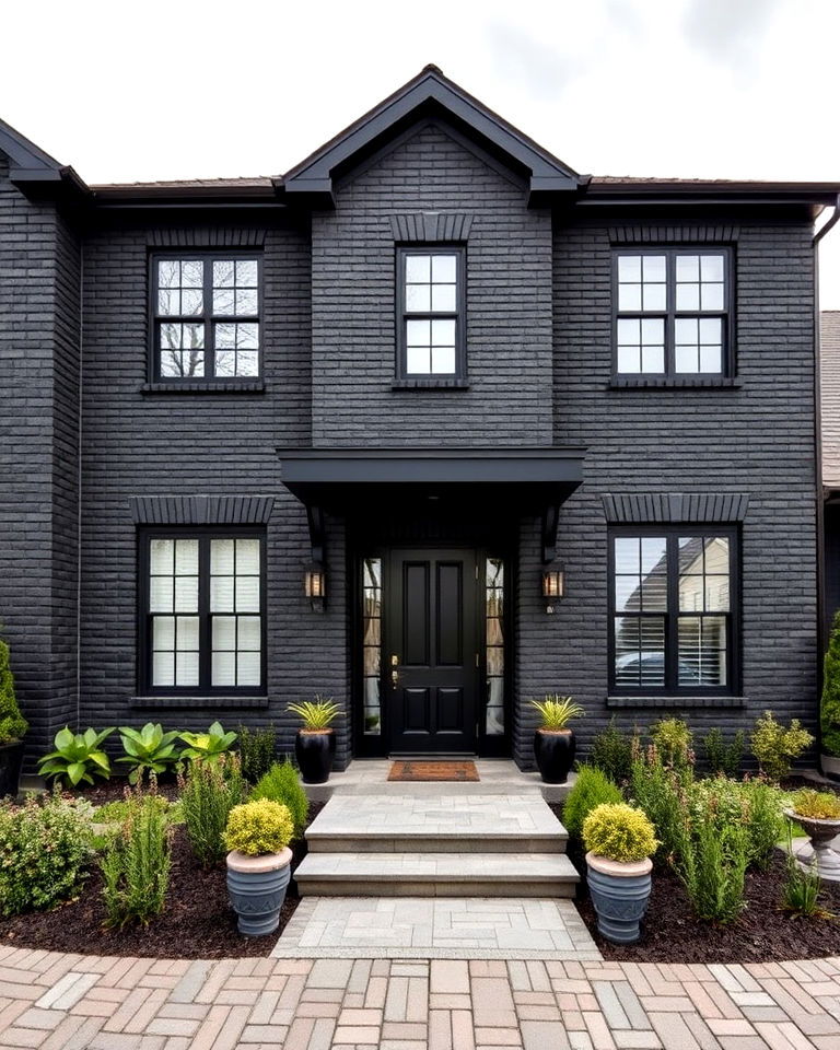 geometric patterns black brick exterior house
