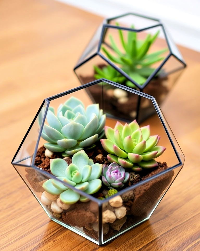 geometric terrarium with succulents