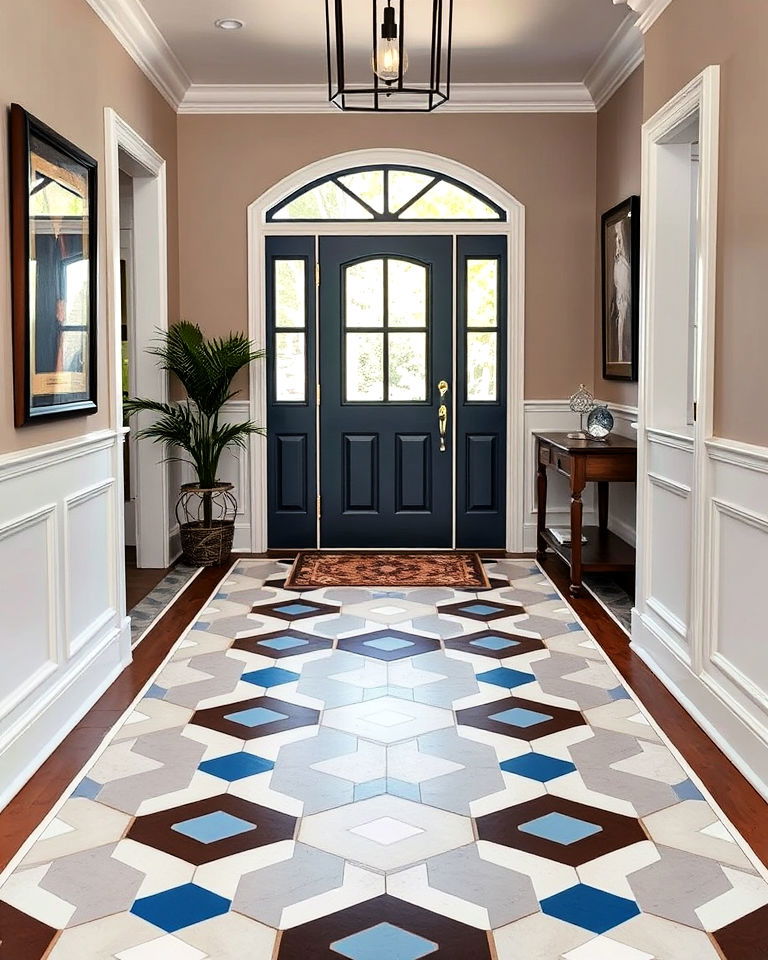 geometric tile illusion concrete floor
