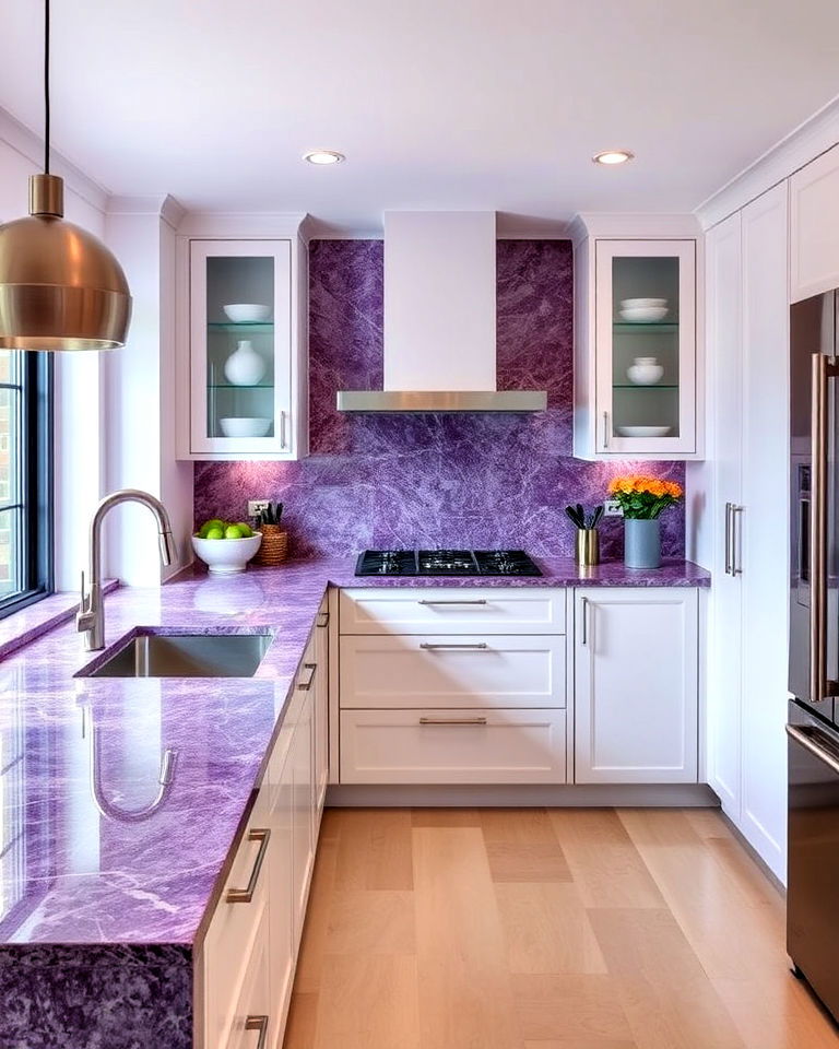 glamorous purple quartz kitchen countertops