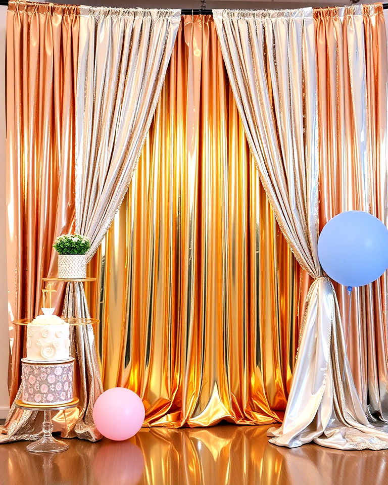 glamour and shine with foil curtain backdrops