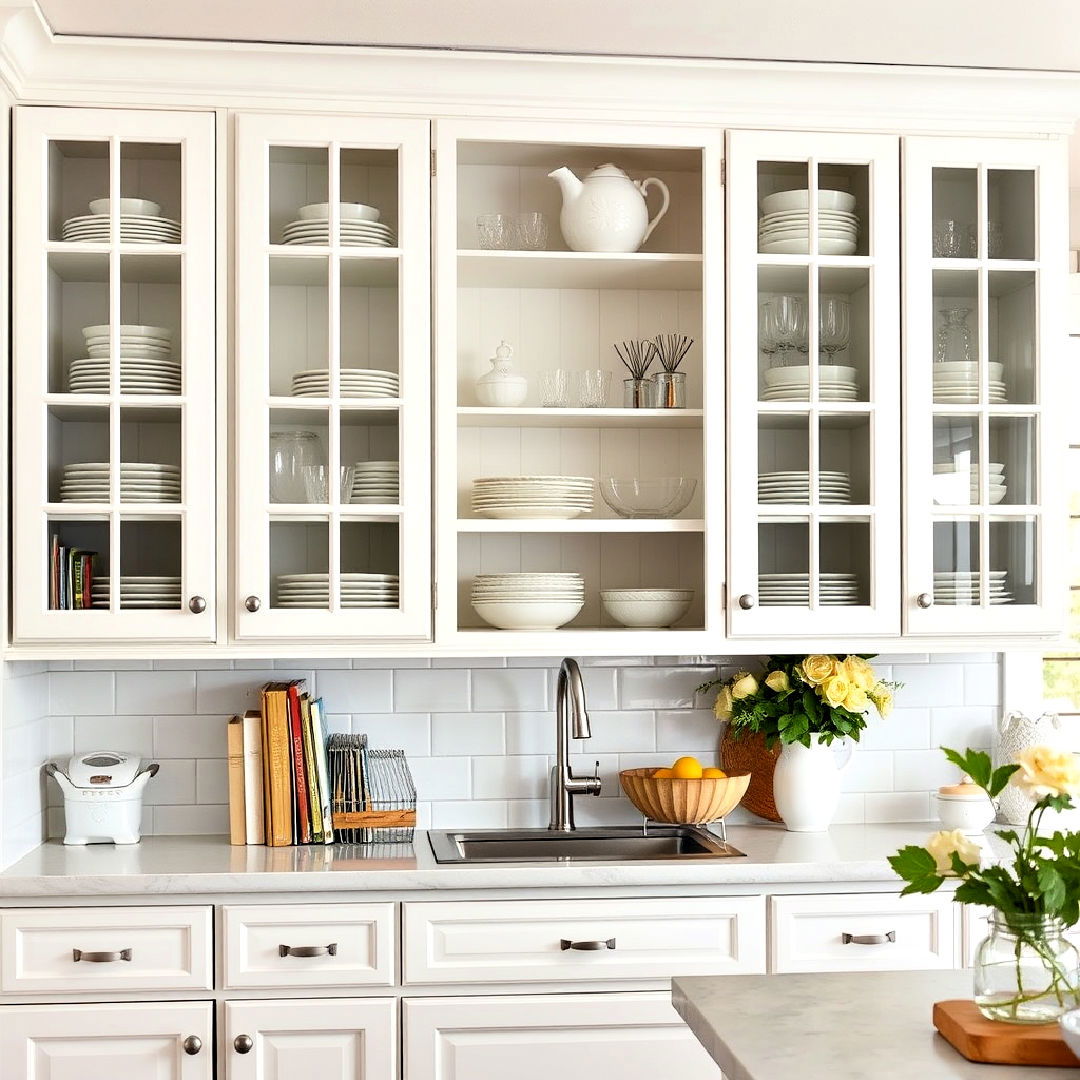 glass front cabinets to add depth