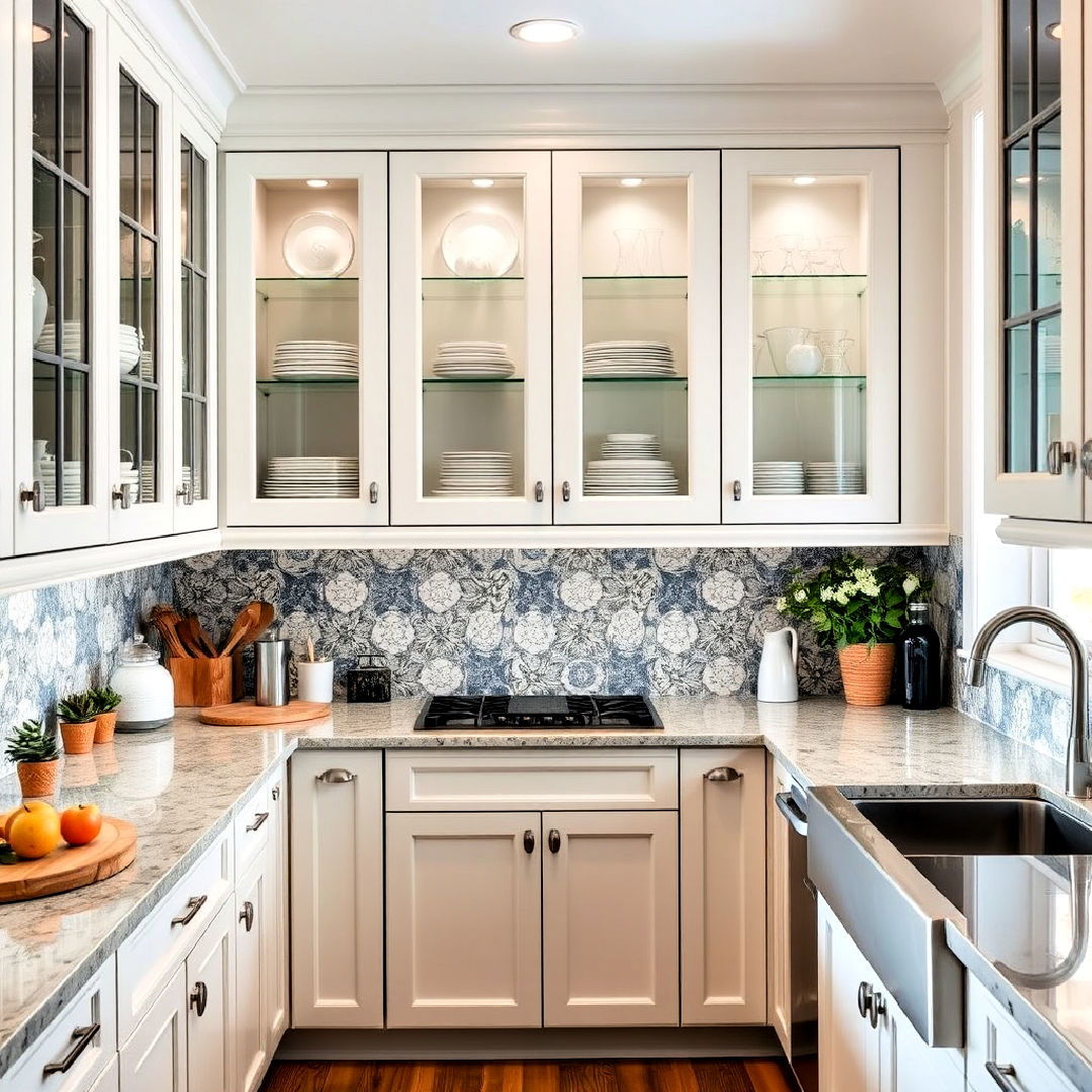 glass kitchen cabinets for an open look