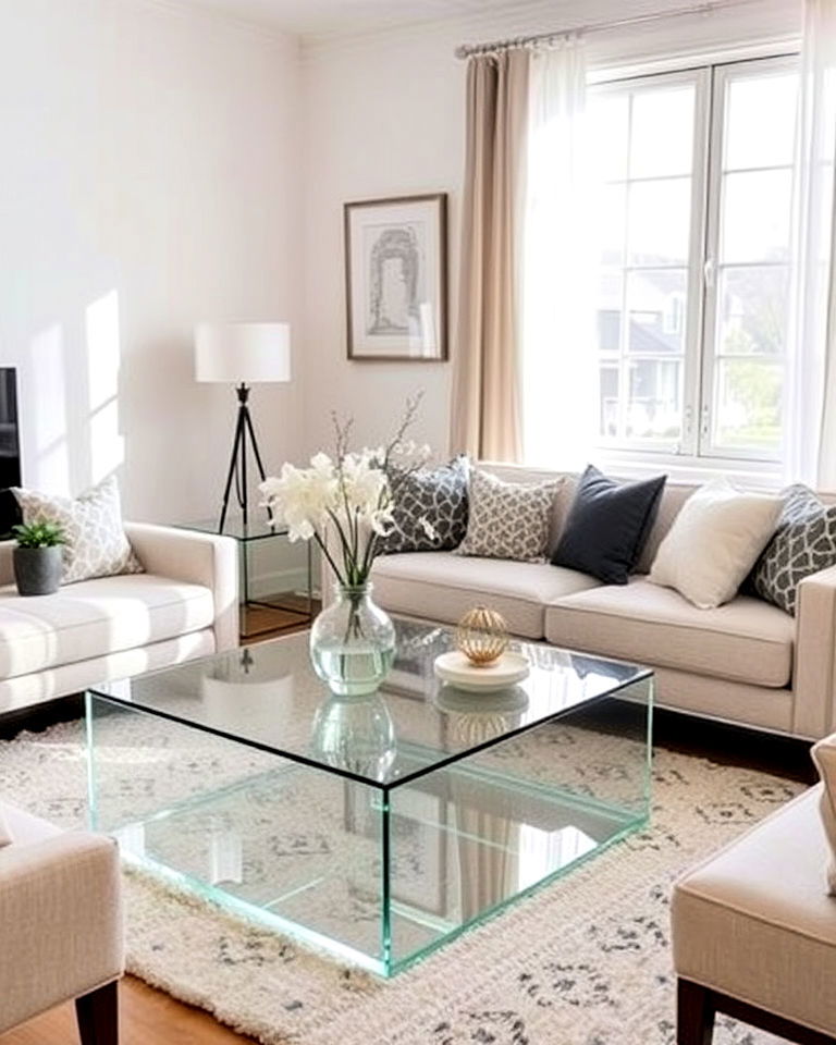 glass or lucite furniture for an open feel