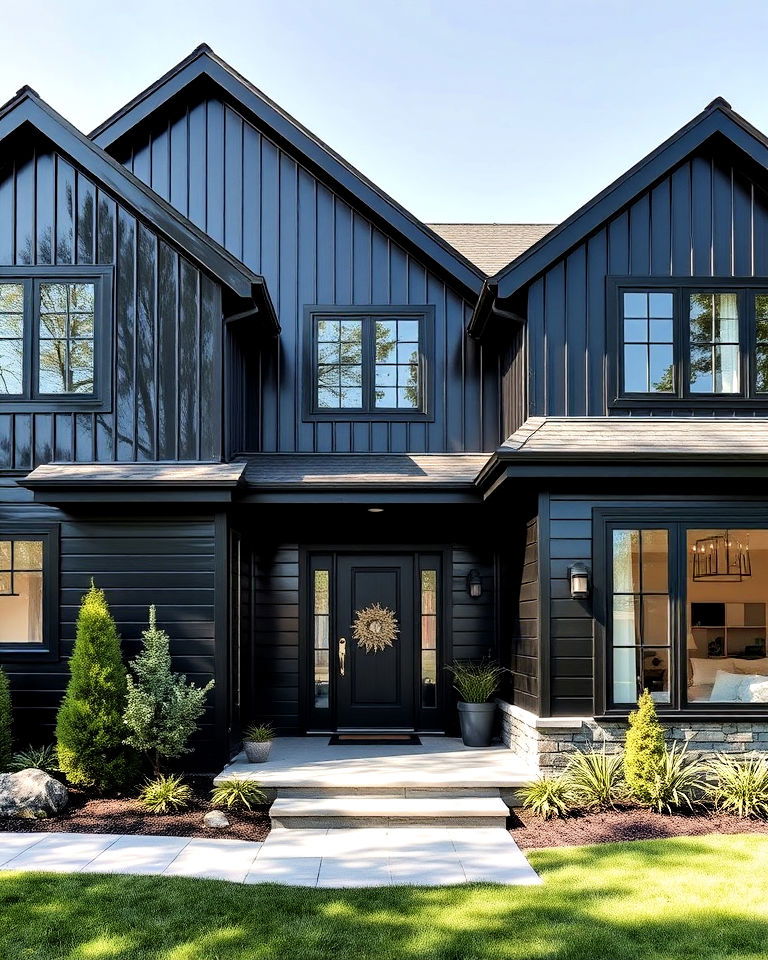 glossy black siding exterior house