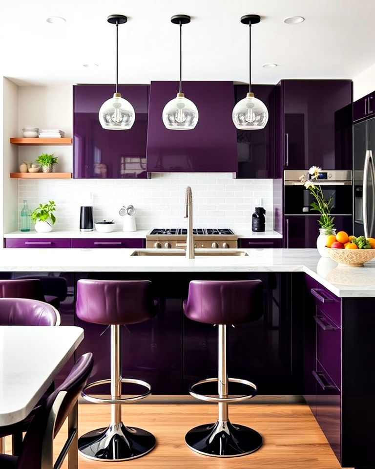 glossy eggplant accents for any modern kitchen
