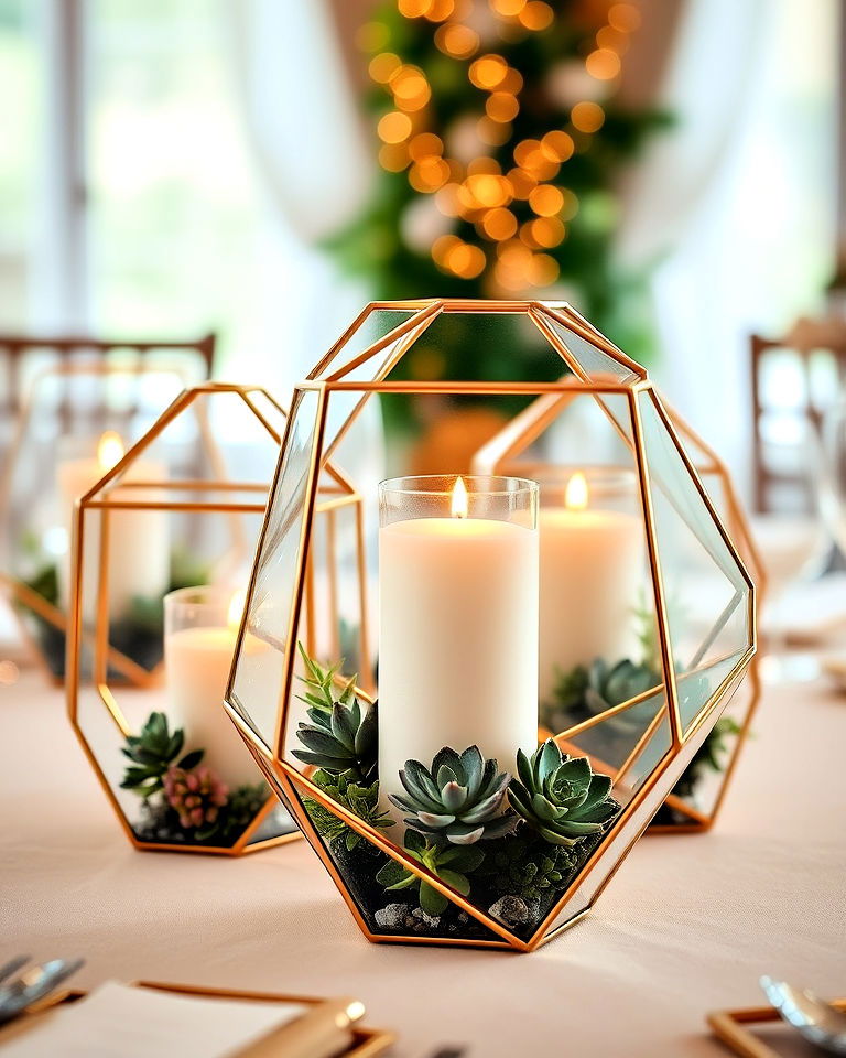 gold and glass terrarium candle holders