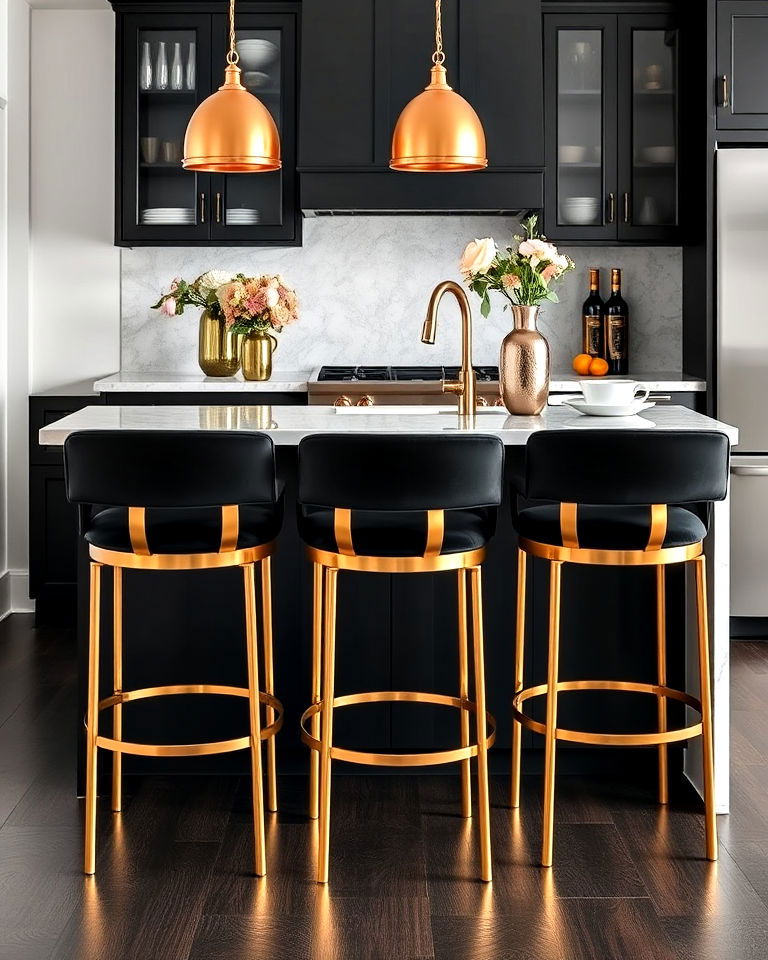 gold bar stools for glam kitchen seating