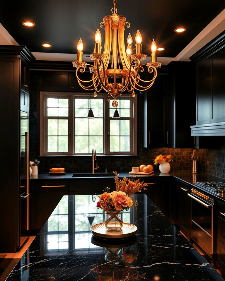 gold light chandelier for a glamorous kitchen look