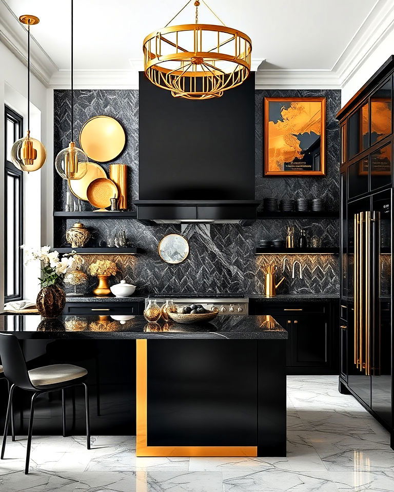 gold wall art as a beautiful statement kitchen