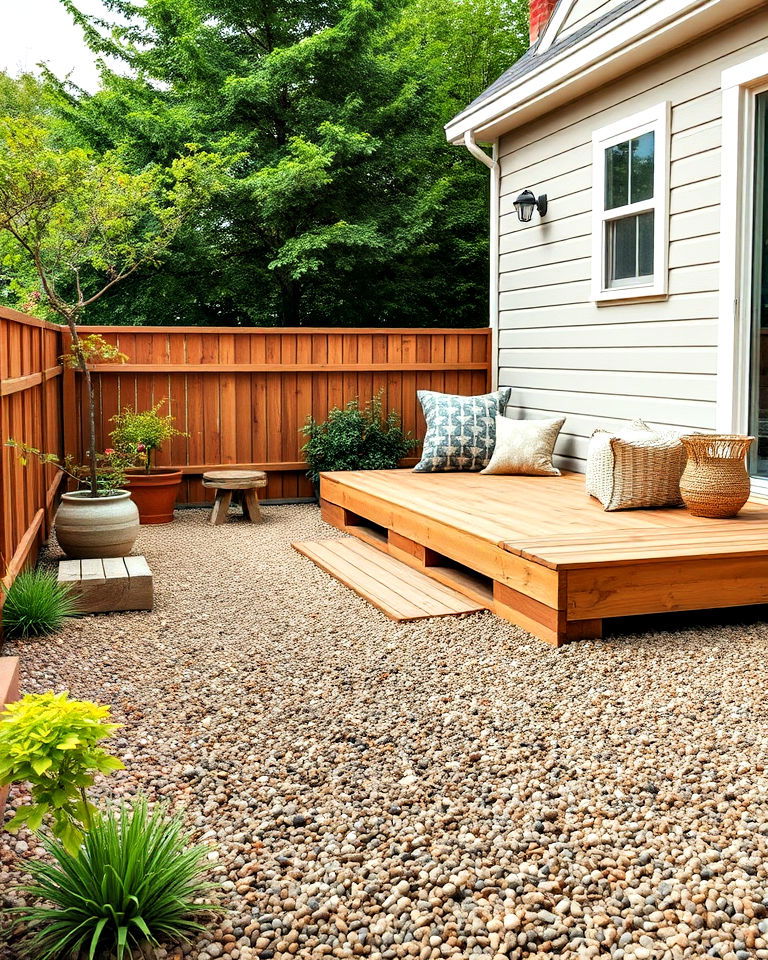 gravel and wooden deck combo