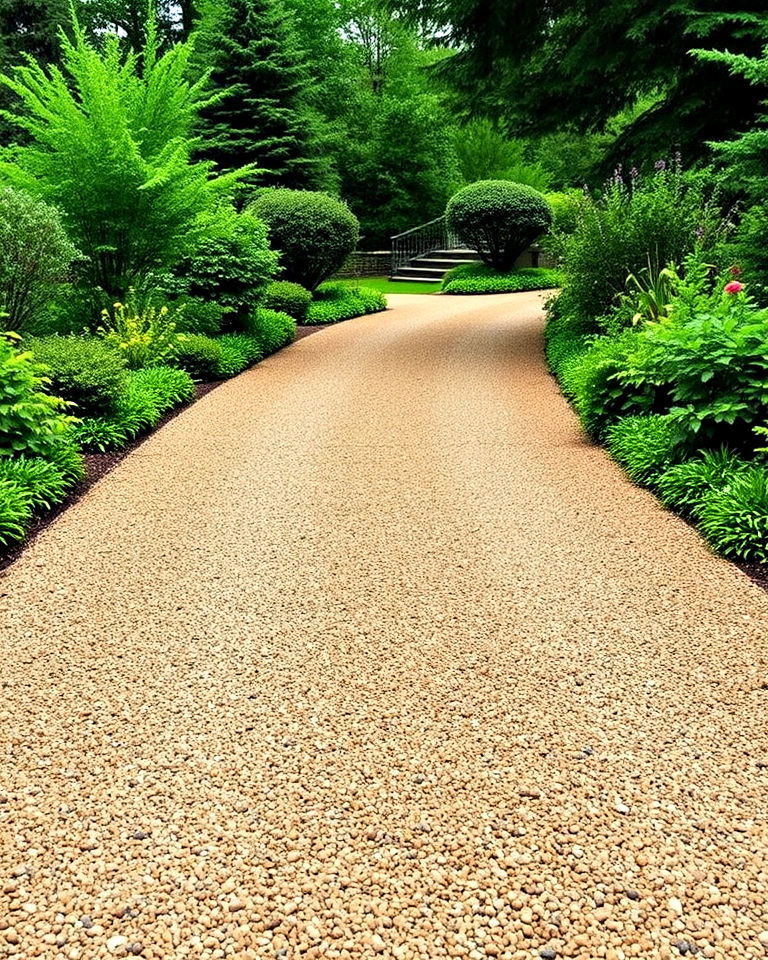 gravel driveway with greenery
