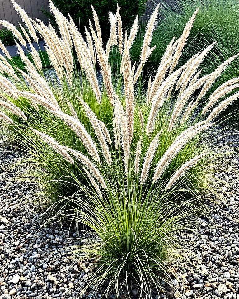 gravel garden with ornamental grasses