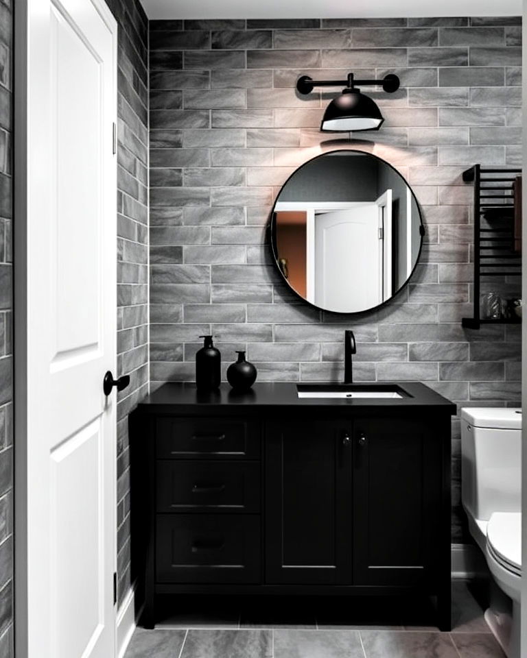 gray and black accents for a bold contrast bathroom