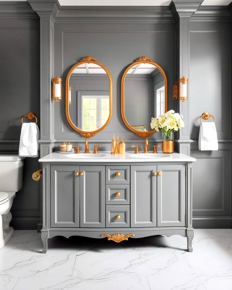 gray and gold accents for a luxe touch bathroom