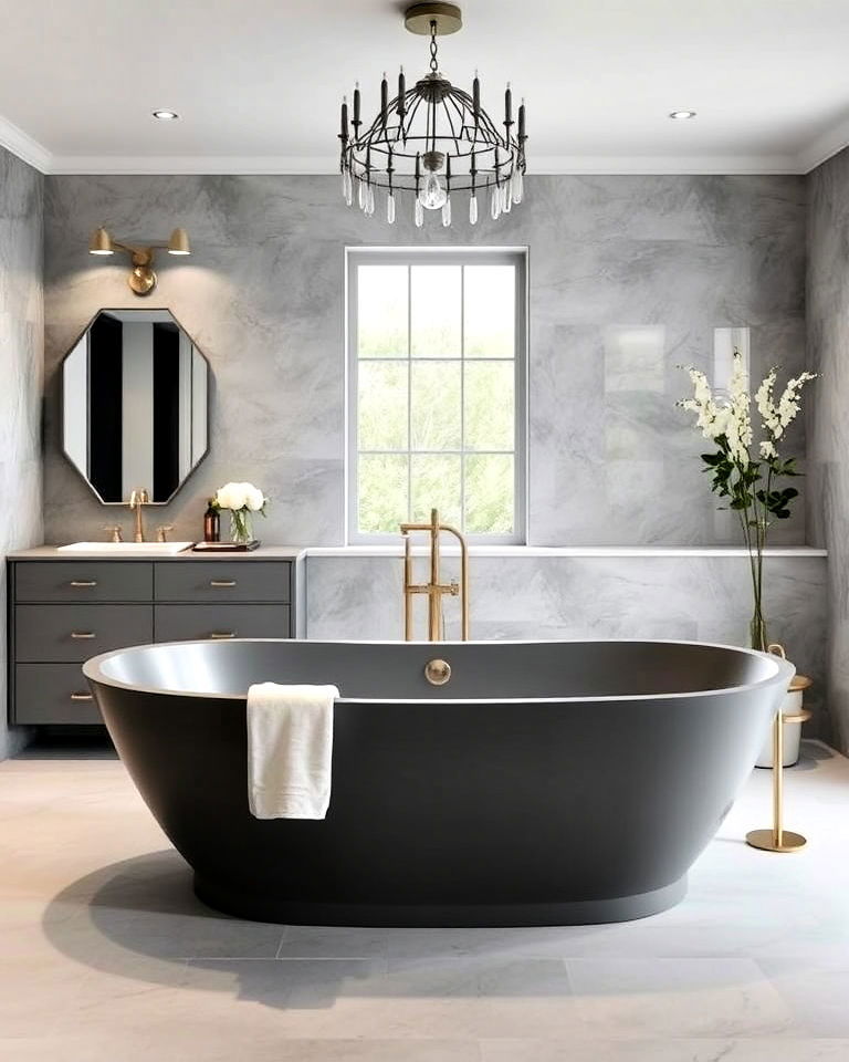 gray bathtub for a statement piece bathroom