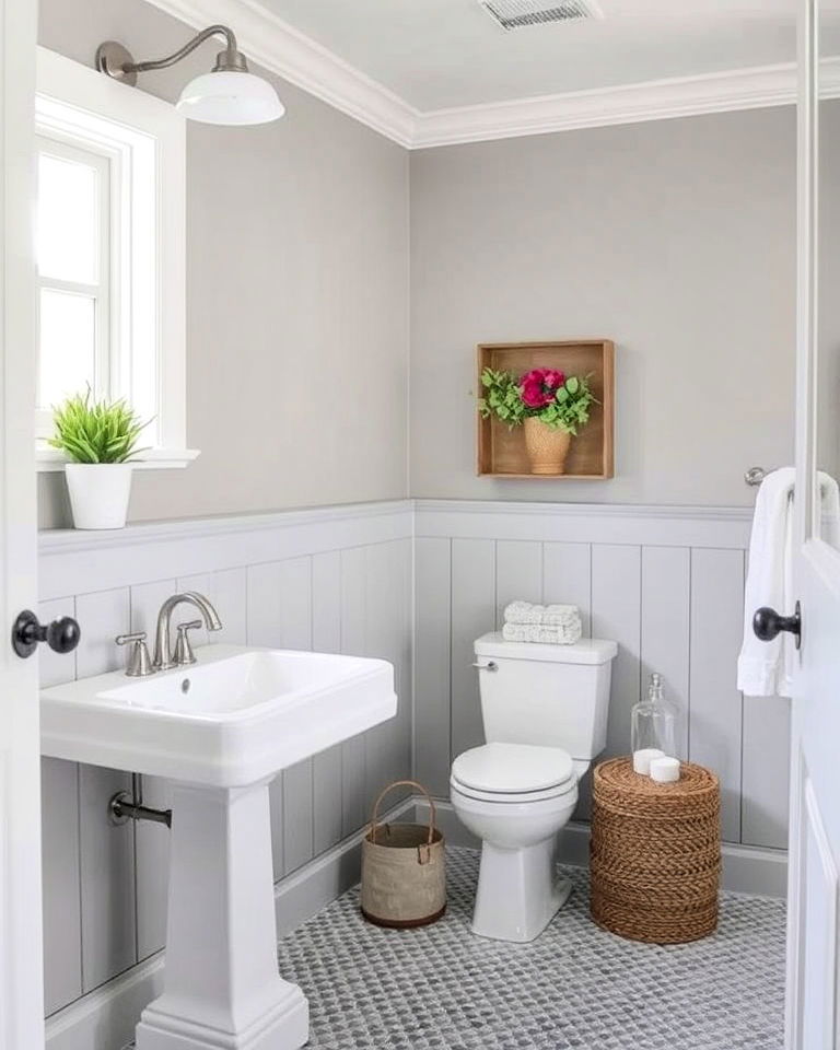 gray paneling for a coastal charm bathroom