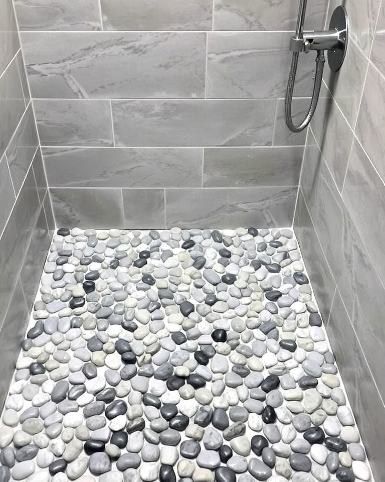 gray pebble shower floor for a spa feel bathroom