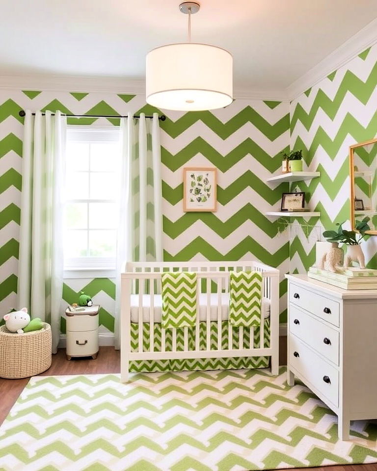 green and white chevron patterns nursery