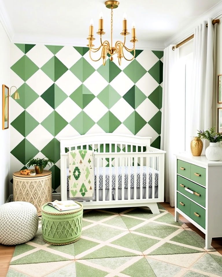 green geometric patterns nursery