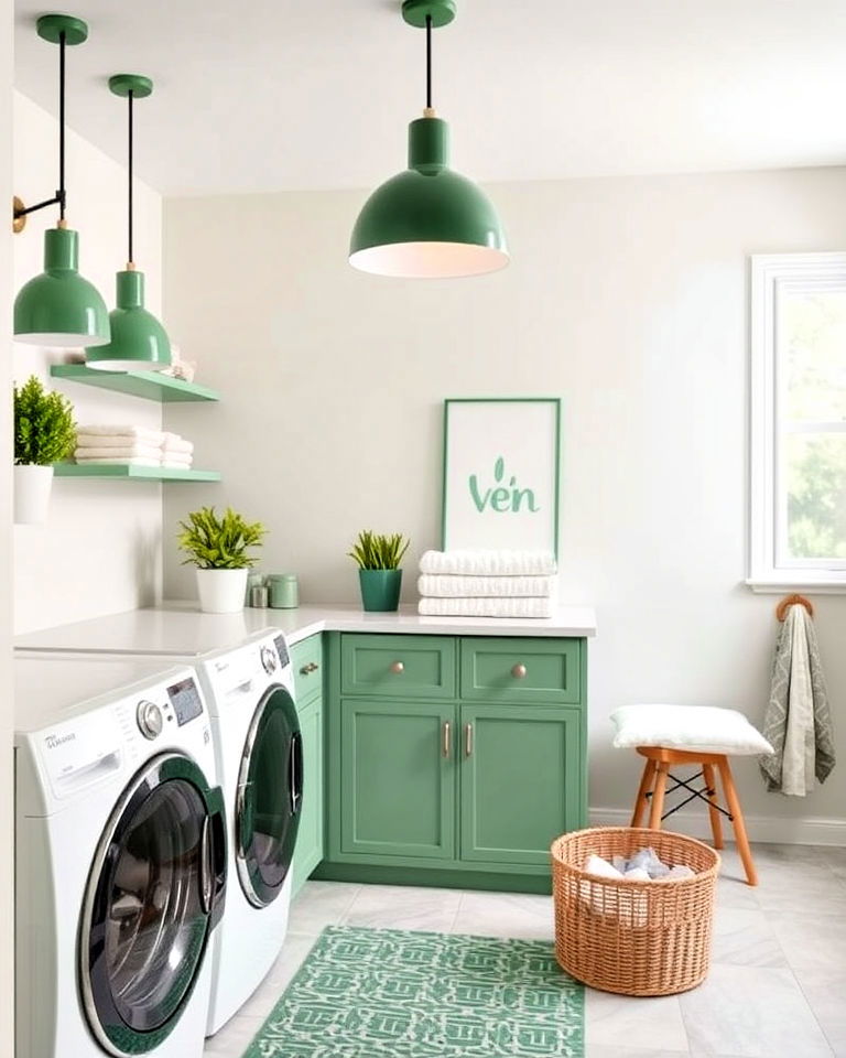 green pendant lights for laundry room