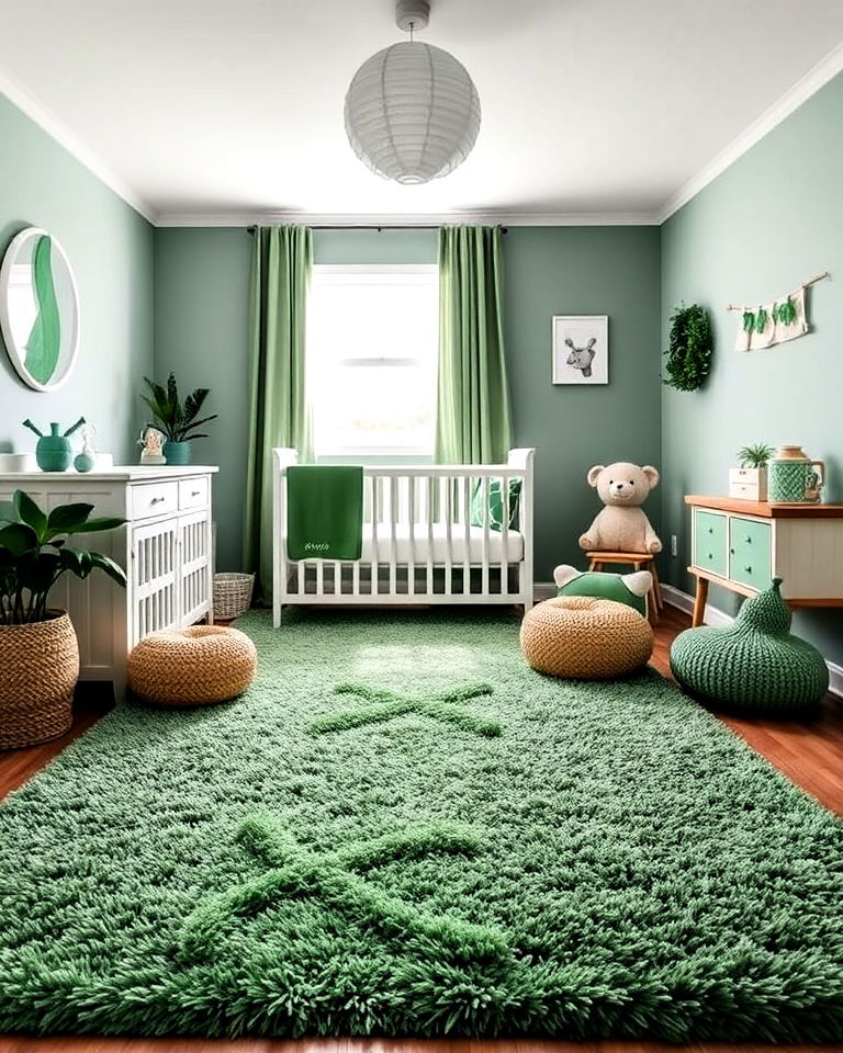 green rug for a cozy foundation