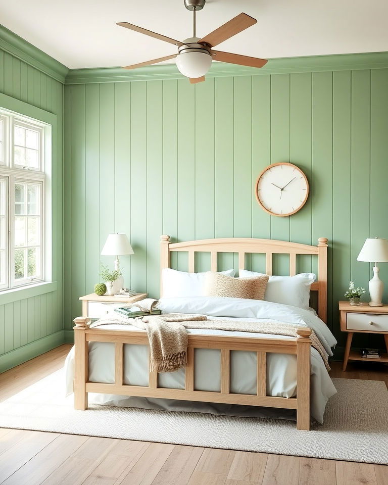 green shiplap walls for bedroom