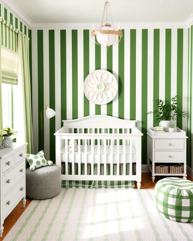green striped walls nursery