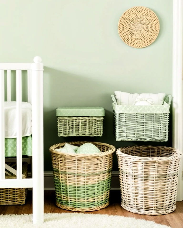 green wicker baskets for storage