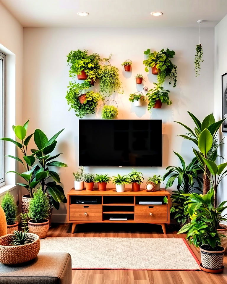 greenery for a fresh inviting tv room
