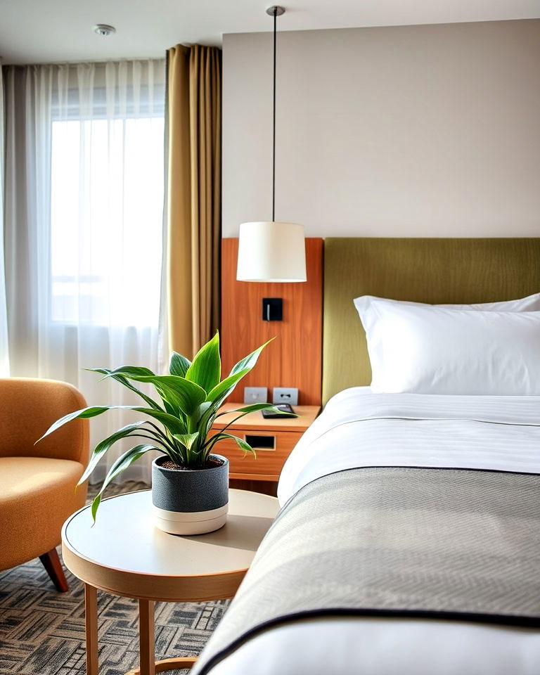 greenery instantly livens up hotel room